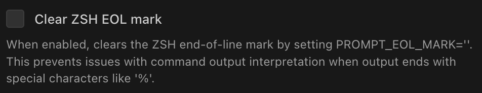 Clear ZSH EOL mark checkbox